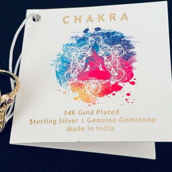 NWT Sz 7 The Seven Chakras 14K Gold Plated Over Sterling silver ring from India - Picture 5 of 13